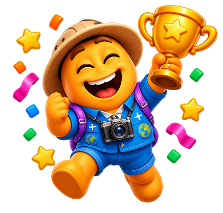 Explorer celebrating with a trophy