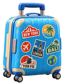Travel Match explorer character holding a passport and suitcase